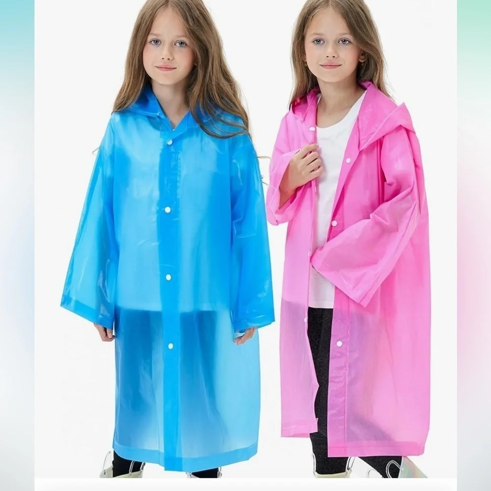 3/$15 kids Blue Lightweight button down Rain poncho with hood